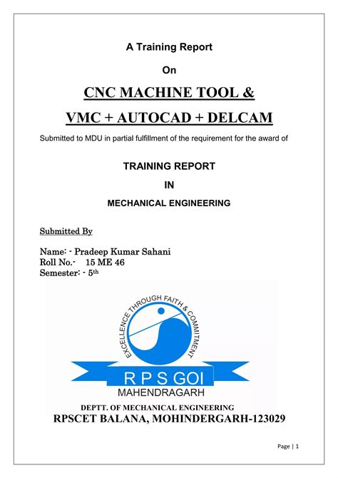 cnc machine shop project report|cnc training project report.